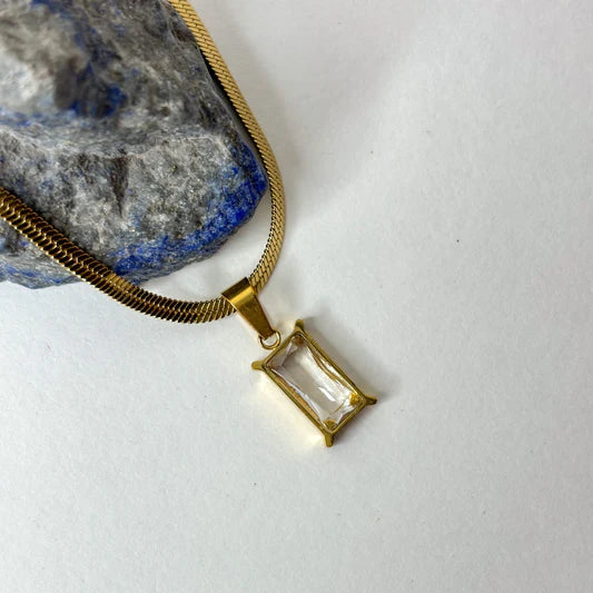 White Emerald Gold Pendant Necklace with Snake Chain