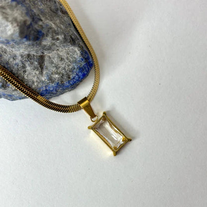 White Emerald Gold Pendant Necklace with Snake Chain