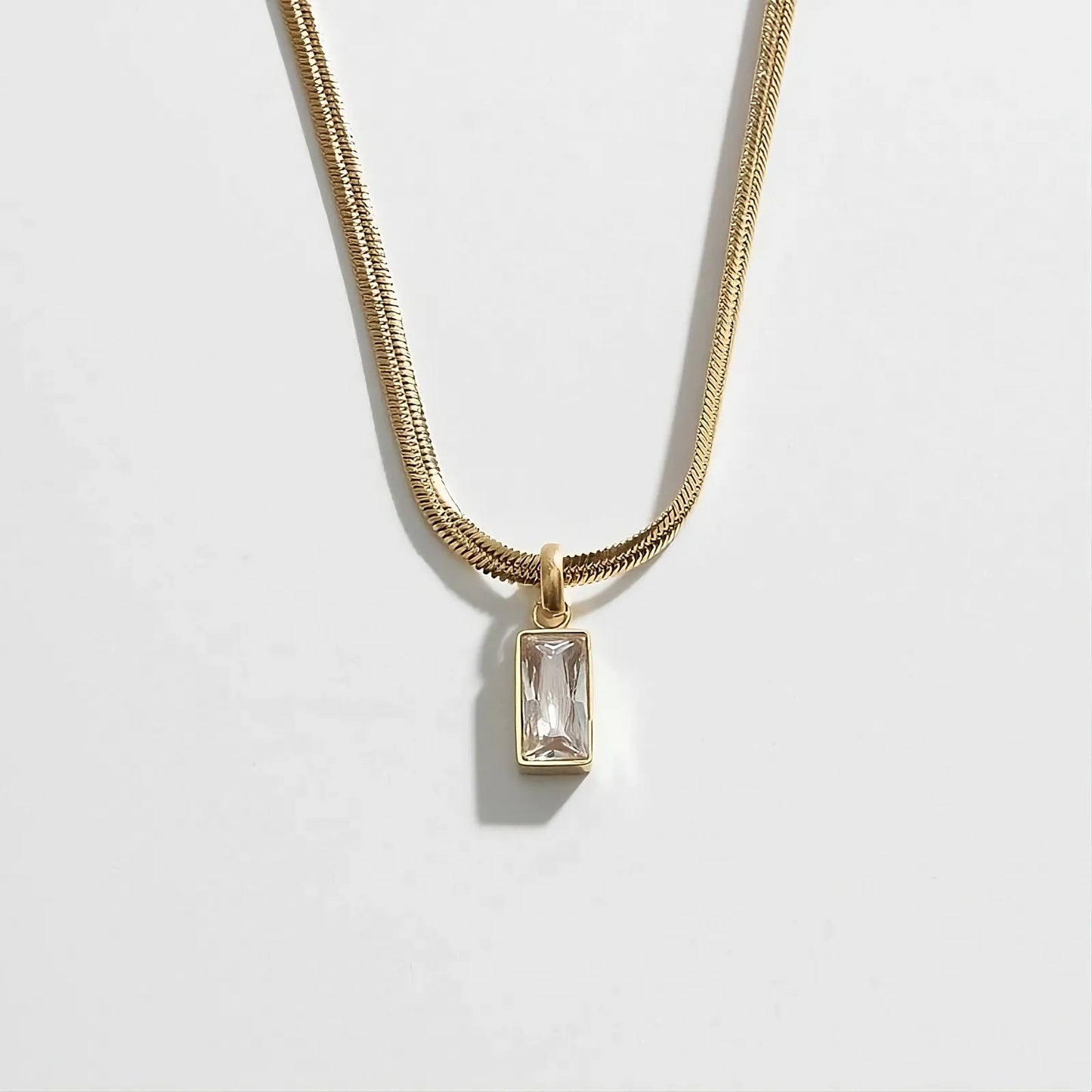 White Emerald Gold Pendant Necklace with Snake Chain